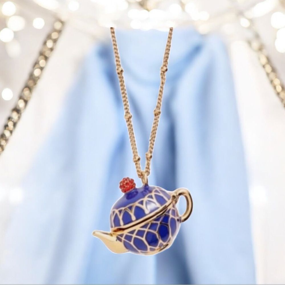 Kate Spade Blue and Gold Teapot Necklace